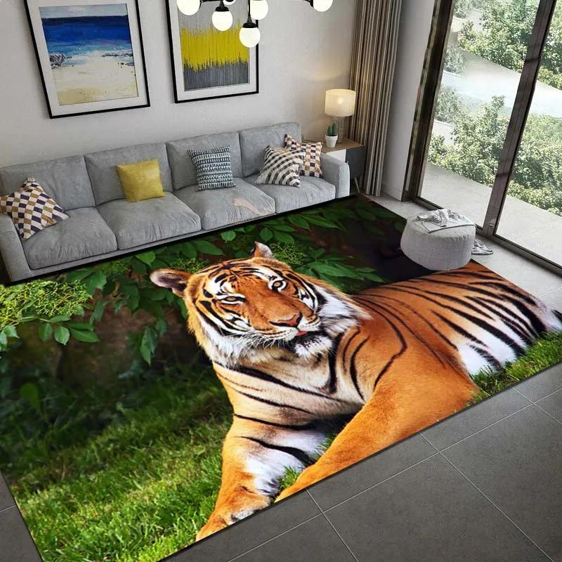 Tiger Animal Area Rug Carpet Wildlife Printed Indoor Floor Mat for Living Room Bedroom Soft Non-Slip Washable Doormat, Play Mat