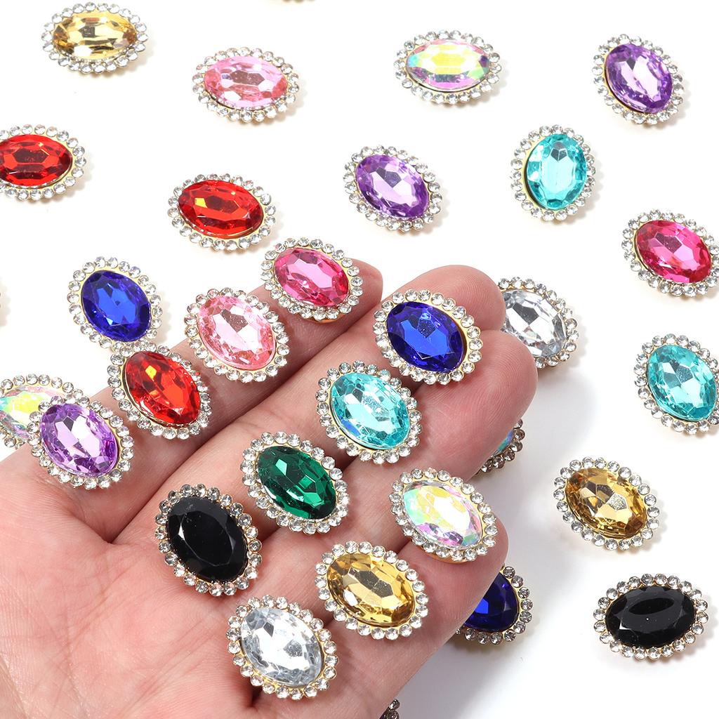 20pcs Oval Shape Sunflower Sew On Rhinestones Metal Gold Claw Base Acrylic Rhinestones Beads DIY Garment Decoration Accessories