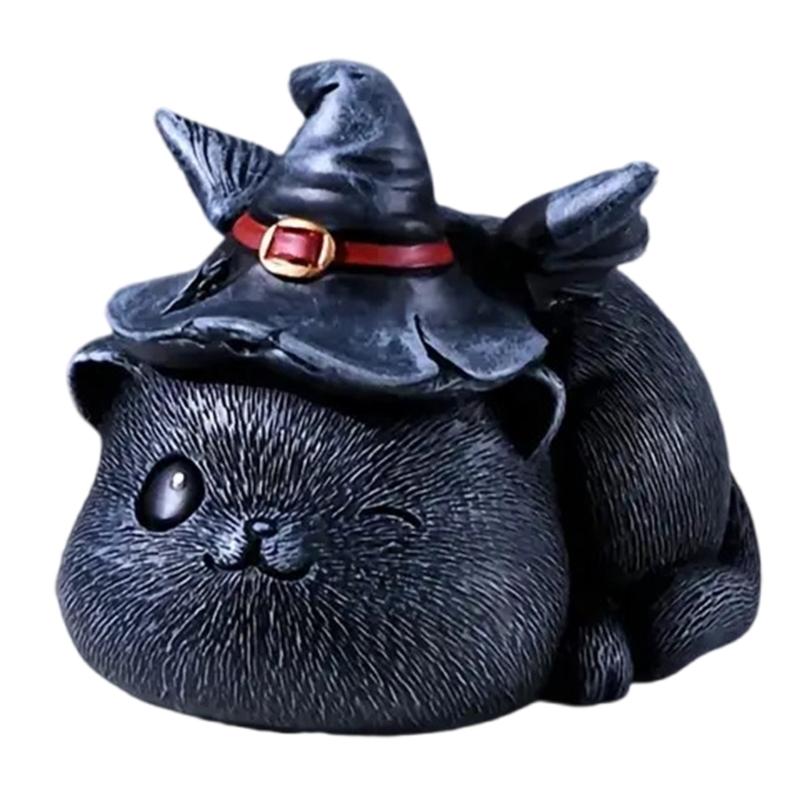 Resins Magics Cats Figurine Halloweens Decoration for Shelf Desktop Spookys Home Ornament
