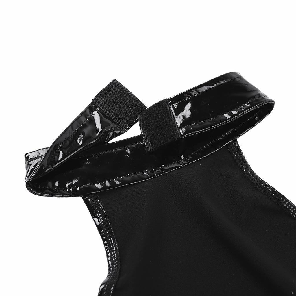 Set Top Corto da Donna in Pelle Verniciata con Busto Aperto e Slip con Cavallo Aperto
