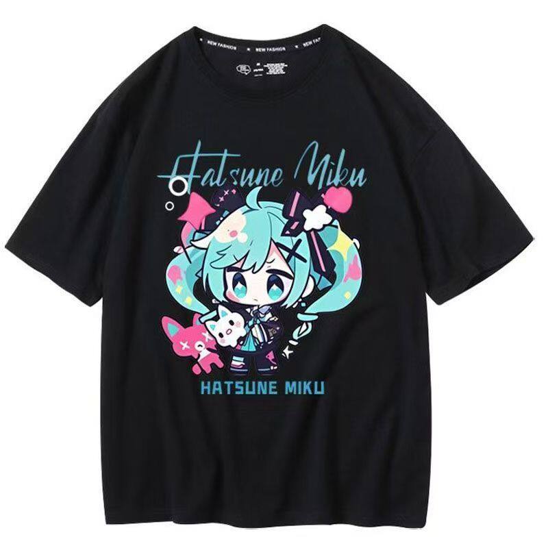 Chuyin Co Branded Neighboring Future MIKU Pain Clothes Anime Printed Short Sleeved Cotton Unisexs and Womens Loose Tshirts