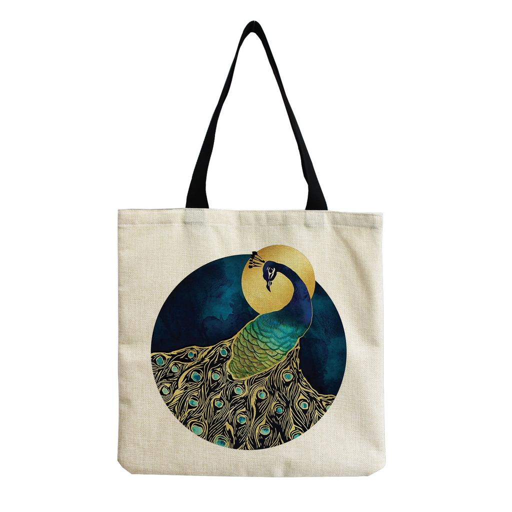 Damen Vintage Leinen-Tragetasche - Große Kapazität mit Aufdruck Schulter-Handtasche für Freizeit & Lebensmitteleinkauf KTB