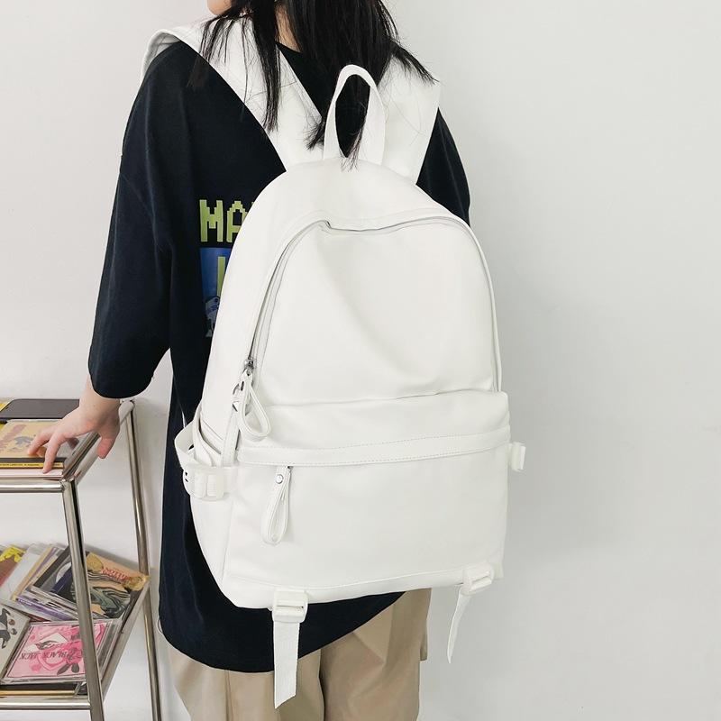 Cool backpack men's leather PU large-capacity college style casual backpack Japanese simple college student schoolbag women