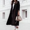 Dámský Jednobarevný Jednoduchý Dlouhý Kabát z Vlny a Směsí S Klopami Dlouhý Rukáv Šněrování Kapsa Kabáty Vintage Elegantní Dámský Top