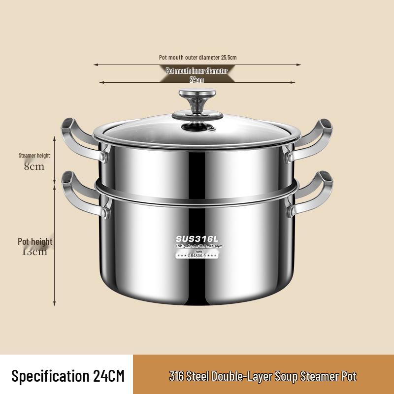 316L Stainless Steel Soup Pot with Handles - Non-Stick for Steaming, Cooking, and Stewing On Induction Cookers