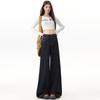 Women's Black and Gold High-Waisted Wide-Leg Denim Pants - 2025 Early Autumn Design