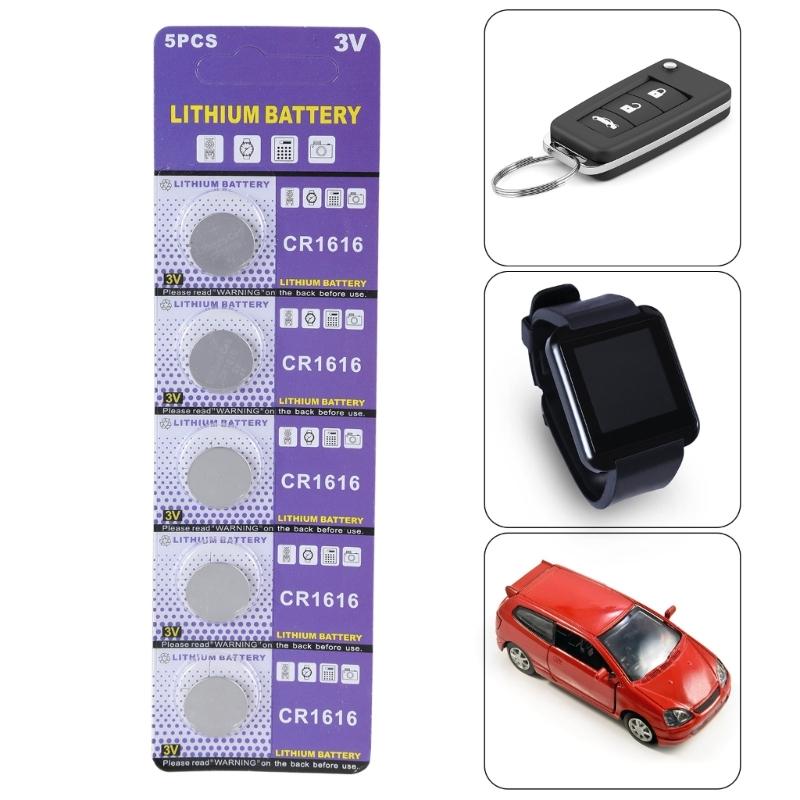 5 peças de pilhas tipo botão CR1616 3V, baterias de lítio, pacote de substituição para relógios, calculadoras, controle remoto de brinquedo