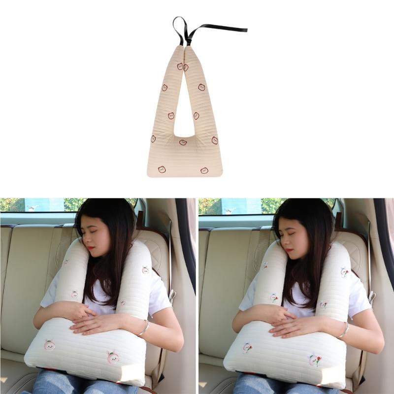 Car Seats Rest Pillow Adjustable Secure Strap Embroidered Animal Pattern Vehicle Pillow Easy Carrying for Family Travel
