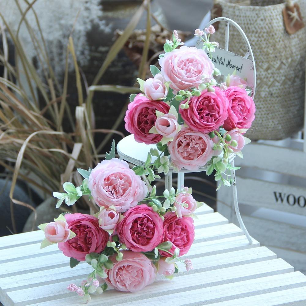 Neuer 32cm Pfingstrosenstrauß 3D 5 Köpfe Seidenblume Kleine Knospe Real Touch Kunstblume Hochzeit