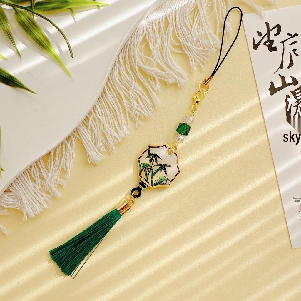 Four-Leaf Clover White Shell Fan Charm: Ancient-Style Phone Chain, Bag Pendant & Lanyard for Shoes, Clothing, and Phone Cases