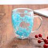 Shangqi Double Wall Glass Mug Set, Blue Dried Flower Quicksand Design, 350ML (2-Pack)
