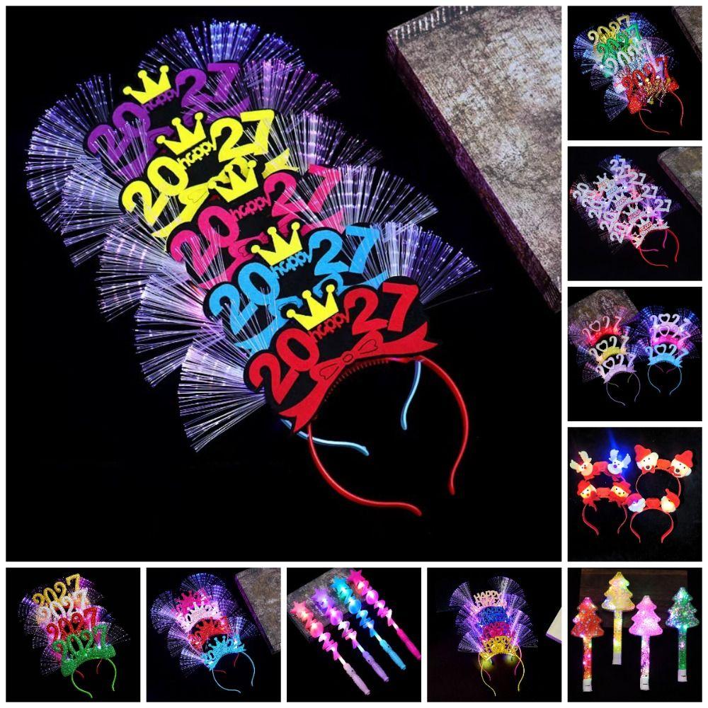Tiara de Cabelo LED Brilhante Doce 2027 Bastões Luminosos Brinquedos Infantis Aro de Cabelo de Natal Adereço para Foto