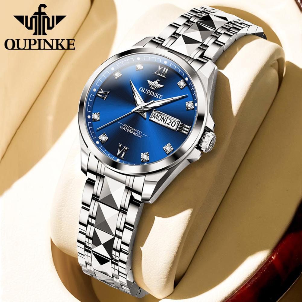 OUPINKE Women's Watch Luxury Automatic Diamond Scale Mechanical Fashion Clock Dual Calendar Waterproof Watch For Women 3262
