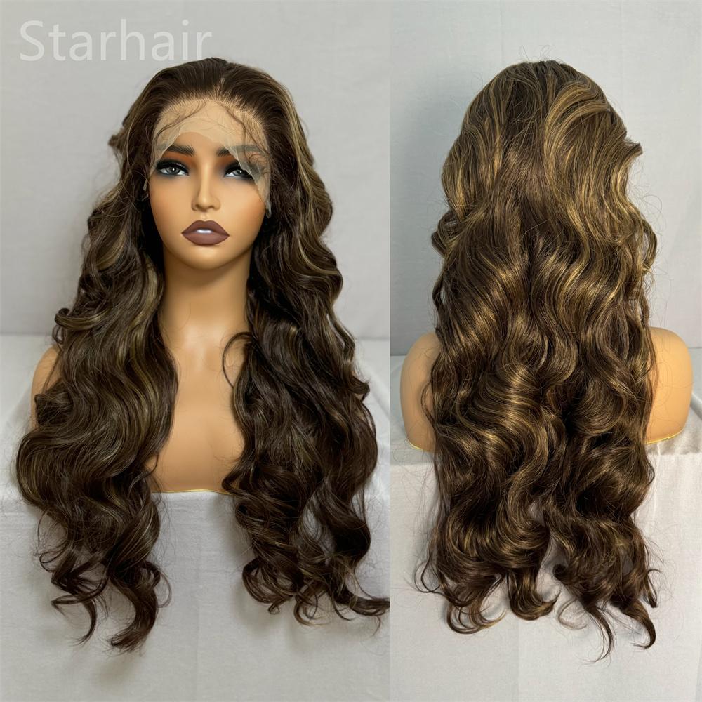 Synthetische Lace Front Perücke Highlight Ombre Lockere Body Wave Perücke Hitzebeständige Synthetikhaar-Perücke für Schwarze Frauen Täglich