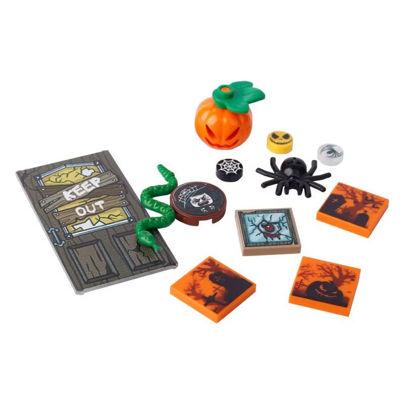 Halloween Decorative MOC Building Blocks Pumpkin Carriage Tombstone Skeleton Flame Horse Accessories Elf House Bricks Toys Gifts