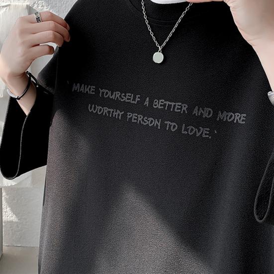O-Neck 3/4 Sleeve Men T-shirt Ice Silk Thin Moisture Wicking Oversized Letter Print Tee Shirt Daily Clothing