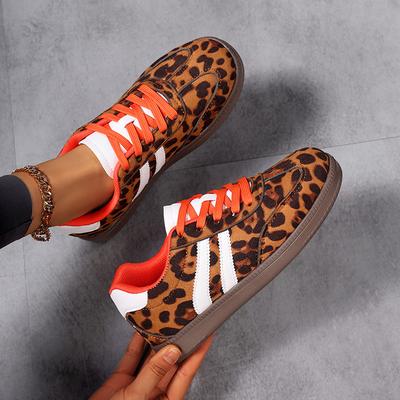 Damenschuhe neues Leopardenmuster Farbschema lässige flache Grundplatten-Schuhe vielseitige flache Sohle Mode Sport Damenschuhe