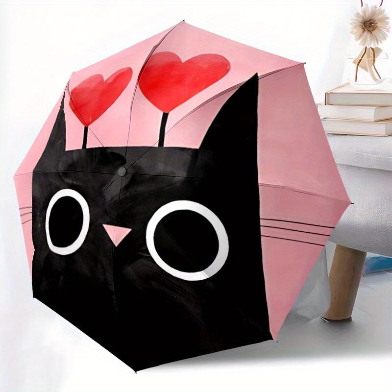 1pc Love Cat Automatic Open/close Folding Compact Umbrella, 8-Rib Sturdy Canopy, Lightweight Portable, Everyday Use, Gift, Outdoor Umbrella, Travel Es