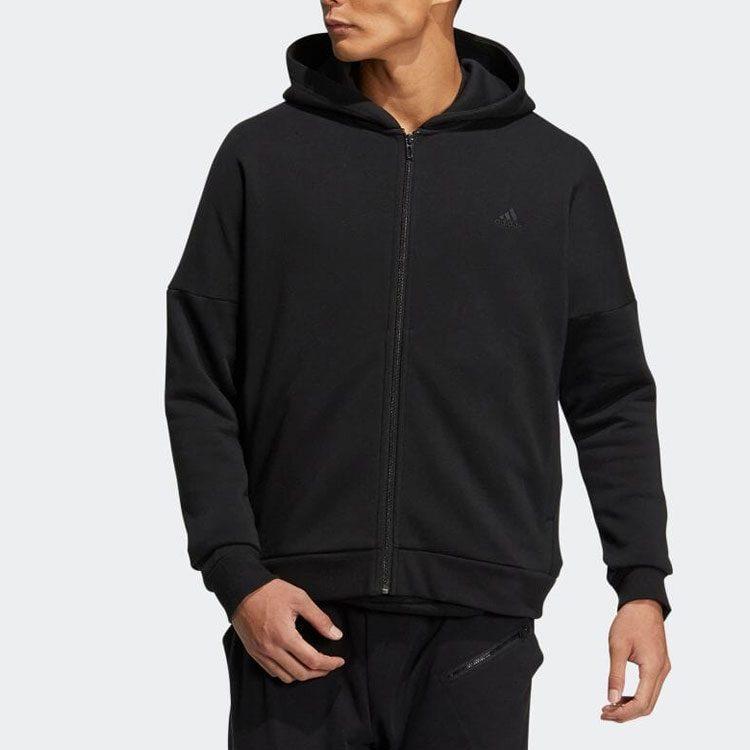 adidas Sweatshirts Men's Black Hooded Moderate Cardigan HM2686
