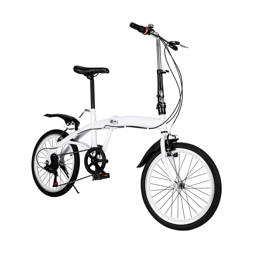White Folding Bike Foldable City Bike for Adult 20" Commute Bicycle 6Speed Gears For Rugged Roads, Muddy Roads, Grasslands