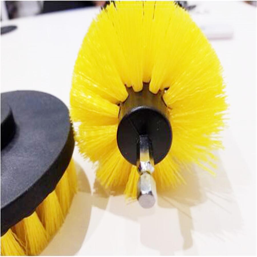 New 3 Pcs Round Car SUV Electric Bristle Drill Tub Rotary Brush Cleaing Tools Yellow