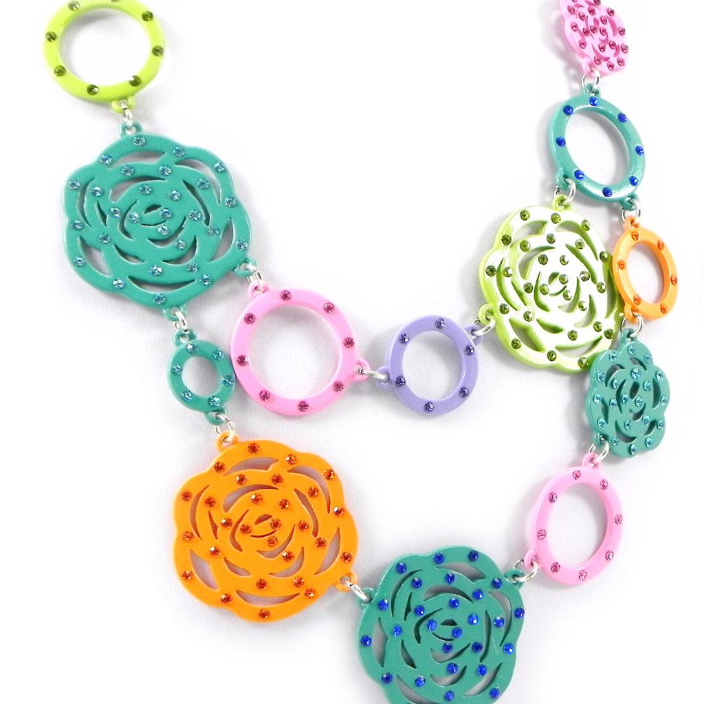 Les Trésors De Lily [H0803] - Orangegrüne Designer-Halskette „Camélia“.