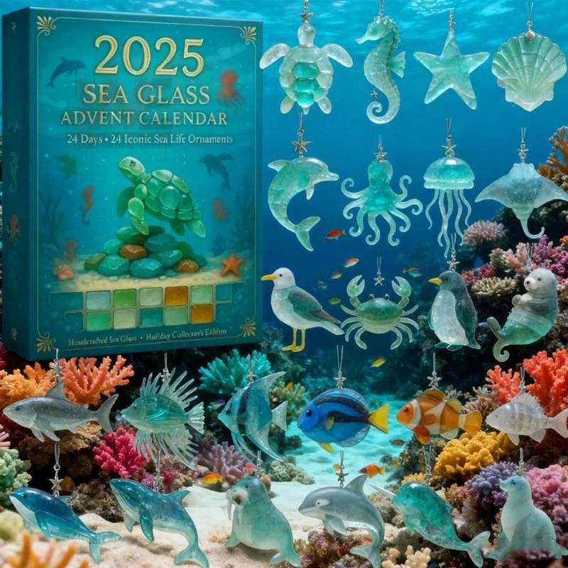 Collectible Marine Life Acrylic Pendant Ornament Christmas Tree Hanging Decoration Advent Calendar Set