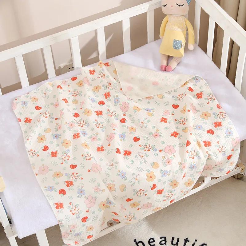 Double Layer Muslin Baby Swaddle Blanket Cartoon Print Soft Newborn Cotton Swaddling Wrap Stroller Cover Bedding 80*80cm