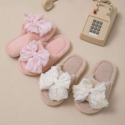Bow Open Cotton Slippers Ins Home Polka Dot Less Cute Plush Slippers