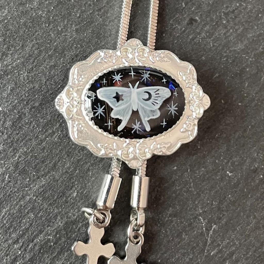 Color Printing Pull Rope Necklace Retro Frame Pattern With Cross Star Pendant Personalized Trend Jewelry Women