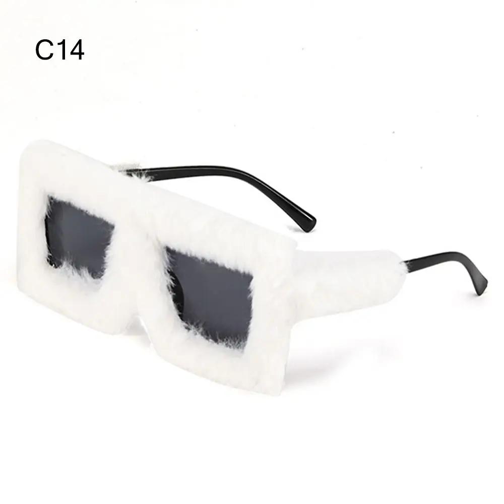 Y2K Trendy Oversized Plush Sunglasses Winter Shades for Female Soft Fluffy Square Frames Sun Spectacles Novelty Party Cosplay Spectacles