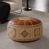 Retro Ethnic Leather Storage Footstool: Round, Multifunctional Shoe Changing Stool for Living Room