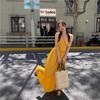 New Seaside Vacation Yellow Suspender Dress Children Summer French Gentle Wind Travel Wear Long Dress