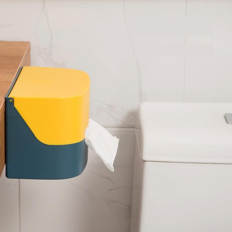 Simple Wall-mounted Tissue Storage Box Perforation-free Toilet Tissue Box Paste for Bathroom Living Room Kitchen