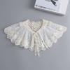 Korean Style Women False Collar Shawl Scarf Elegant Embroidery Lace Pleated Lace-Up Bowknot Shoulder Wrap Poncho Cape