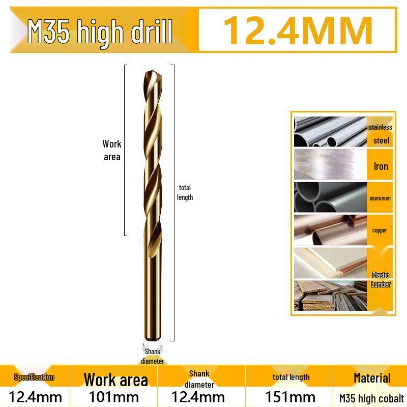 Burghiu elicoidal M35 Cobalt pentru tablă metalică din oțel inoxidabil de înaltă duritate.