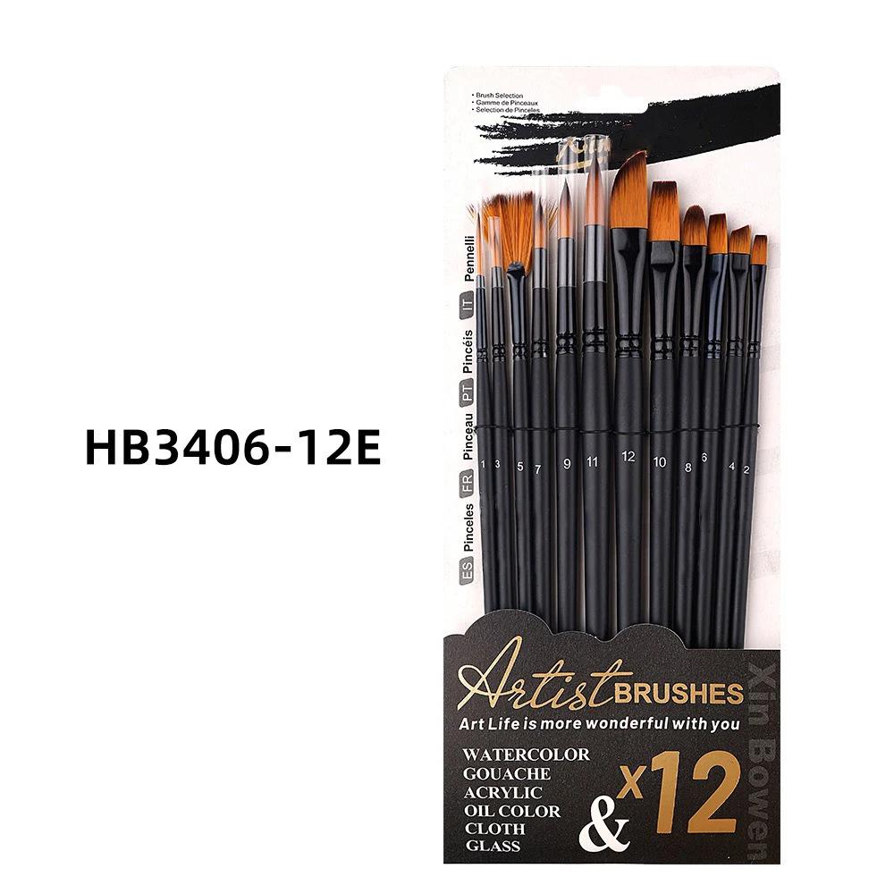 6/12 Pcs Nylon Brush Set for Students To Paint Acrylic Paint Pen Black Rod Children's Watercolor Pen Art Material Painting Brush