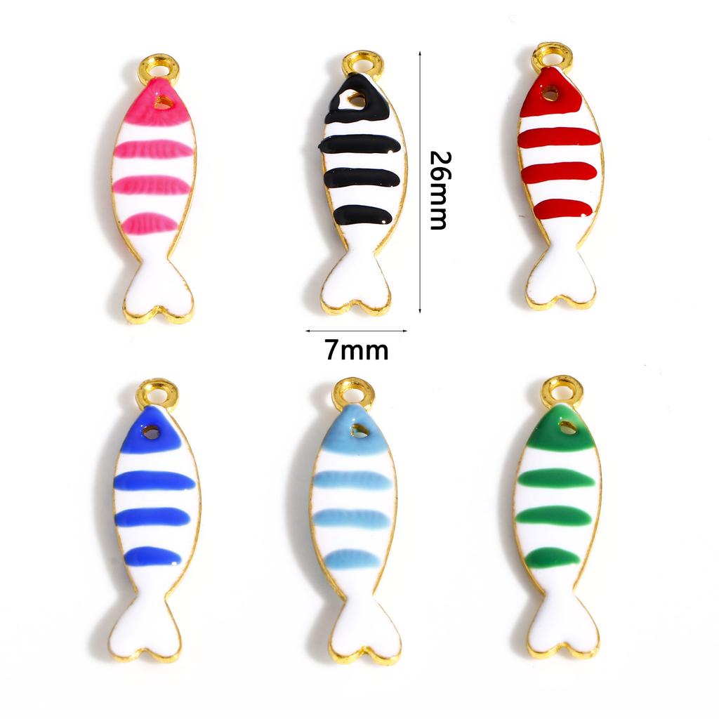 5pcs Fish Charms Double Sided Enamel Sequins Alloy Pendants For Diy Earrings Necklace Accessory Jewelry Making Findings  26x7mm