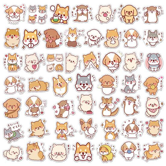 50Pcs DIY Sticker Self-Adhesive Waterproof Clear Printing PVC Cartoon Doggy Pattern Scrapbook Notepad Graffiti Sticker Kids Gift