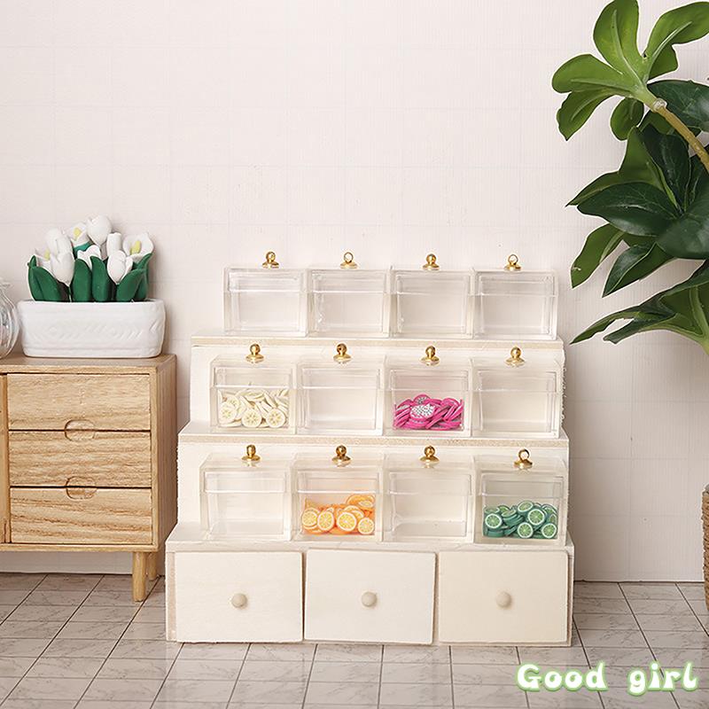 1:12 Miniature Display Rack Candy Box Drawer Cabinet With Clear Box Dollhouse Furniture Model Decor Toy Accessories