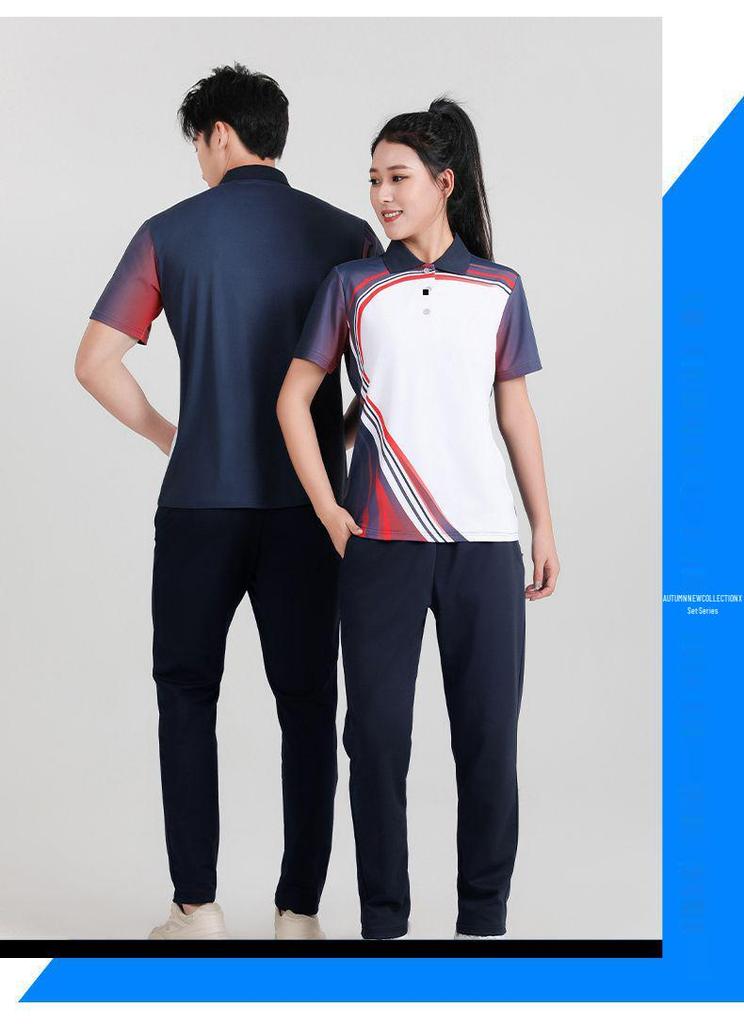 Unisex Quick-Dry Badminton & Table Tennis Set: Breathable Lapel Short-Sleeve T-shirt, Sweat-Absorbent Sports Uniform for Men & Women