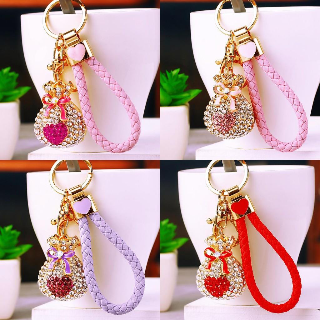 Elegant Rhinestone Embellished Heart Lucky Bag Keychain For Creative Gift Giving