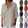 Women's Summer Casual Loose-Fit -Color Top With Collar, V-Neck, And 3/4 Sleeves