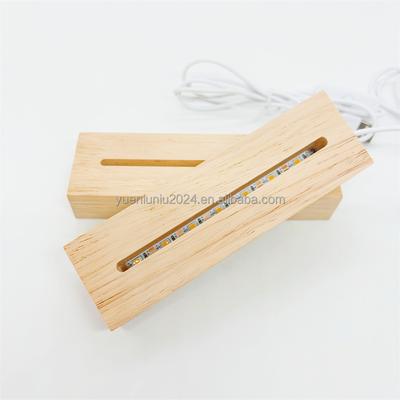 Hot Selling USB Switch 3D Acrylic LED Multicolored Night Light Dimmable Eco-friendly Solid Luminous Wooden Rectangle Base