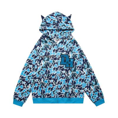 American Retro Camo Star 3D Double Layered Hat Print Ear Plush Cardigan Sweater