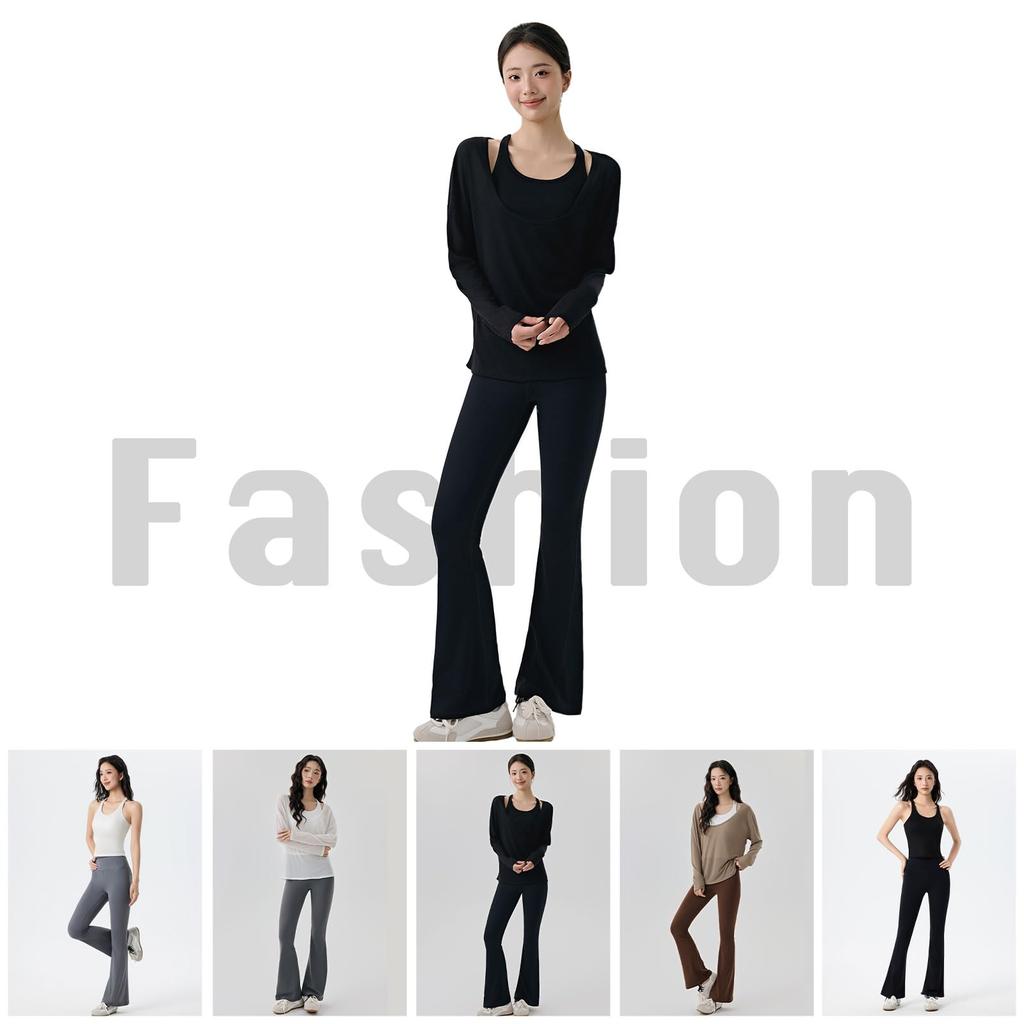 IRCOLVE Sportswear Loose Long Yoga Women's T-Shirt, Fit, Sleeve, Top, Spring/Autumn, Running, Pilates, Gym, Sheer, Quick-Drying, Figure-Flattening