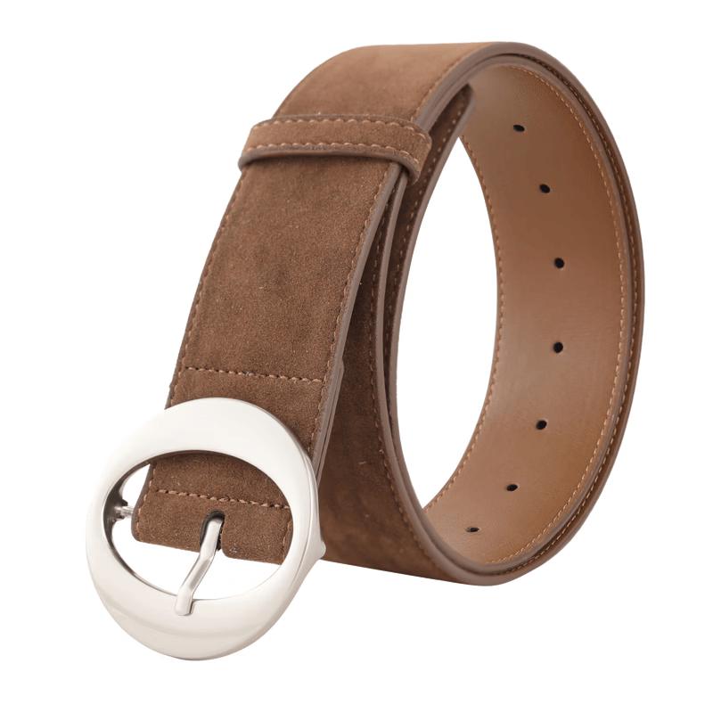 Women's French Retro Matte PU Wide Belt with Round Buckle
