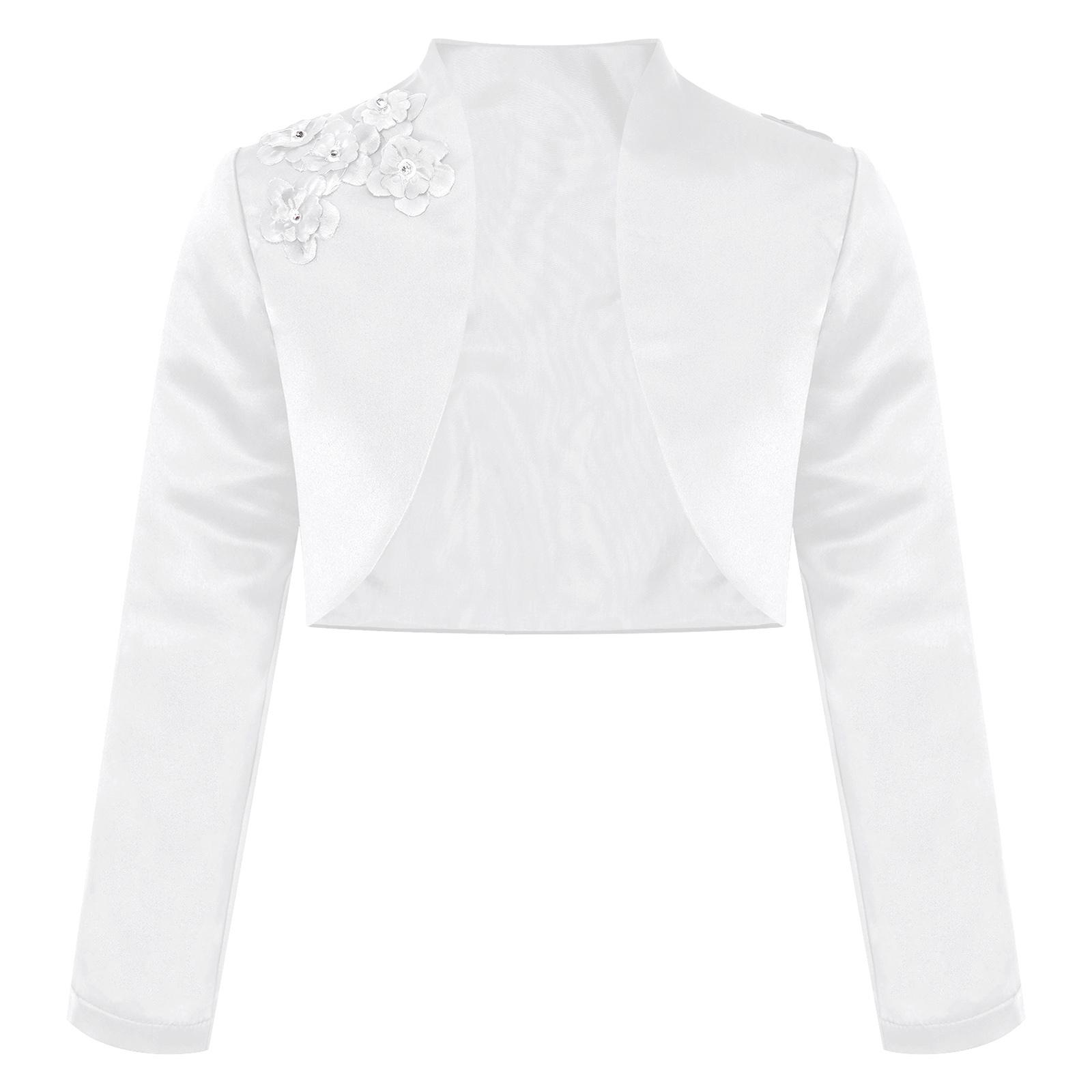 

Болеро с длинными рукавами для девочек, свадебное платье с цветочным принтом, короткий кардиган, куртка 13-14 Years белый