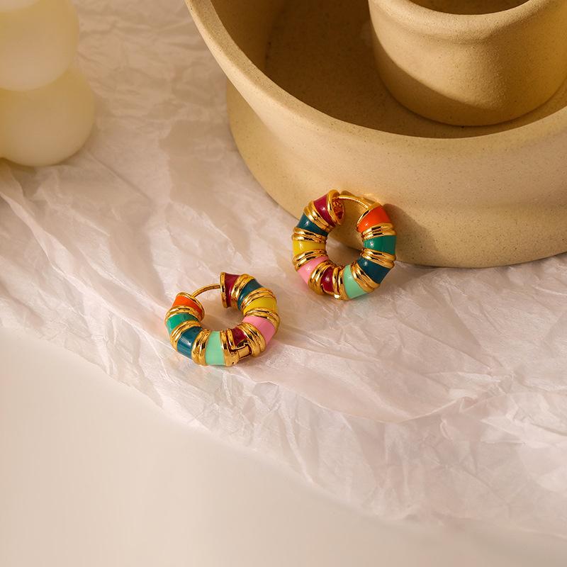 European & American Retro Colorful Enamel Drop Earrings – Niche Design, Fashionable Macaron-Inspired Ear Jewelry