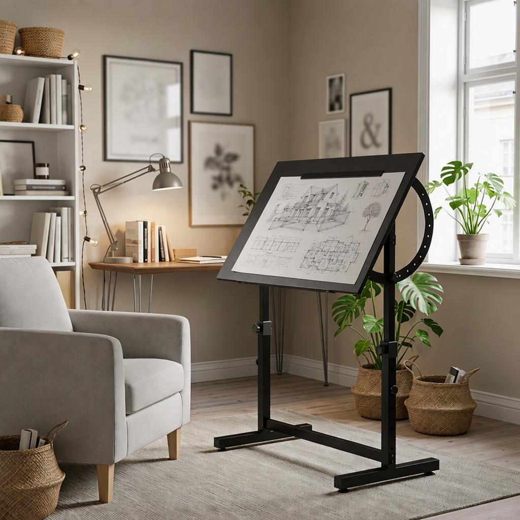 Drafting Table, Height- and Tilt-Adjustable, with Non-Slip Ledge, Black
